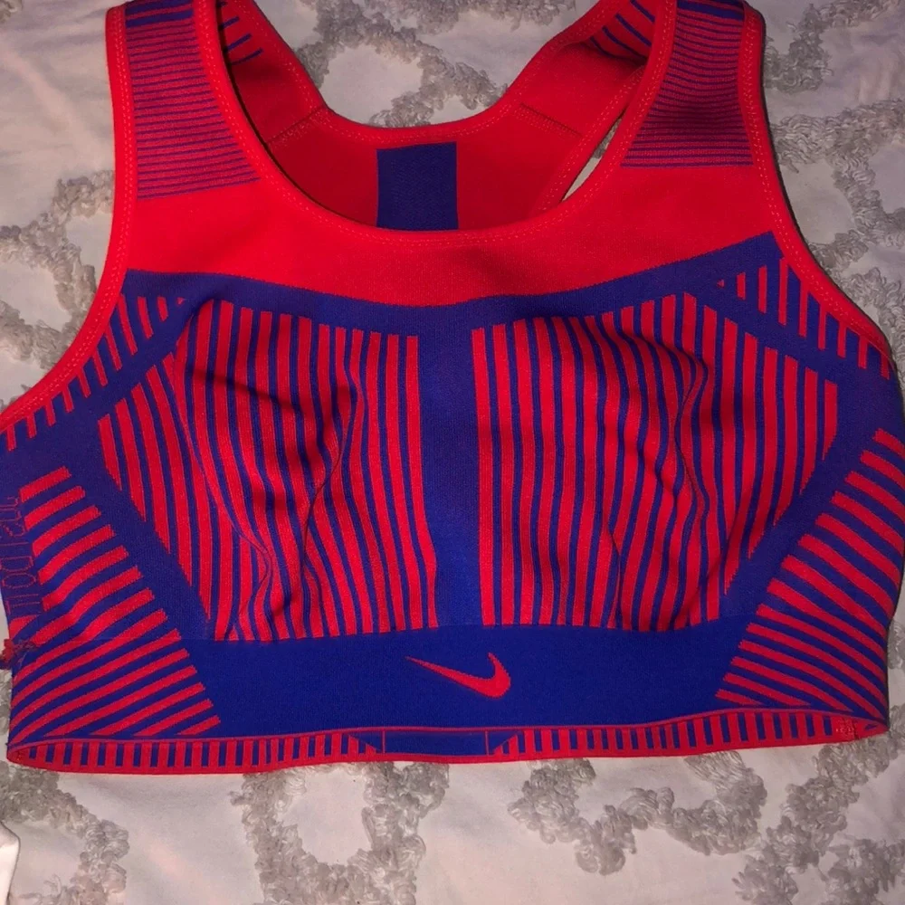 Nike Red and Blue Striped Sports Bra